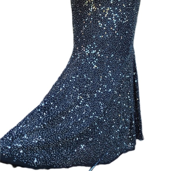 Scala Vintage Black Silk Beaded Sequin Backless Maxi Mermaid Gown Dress M - Picture 4 of 11